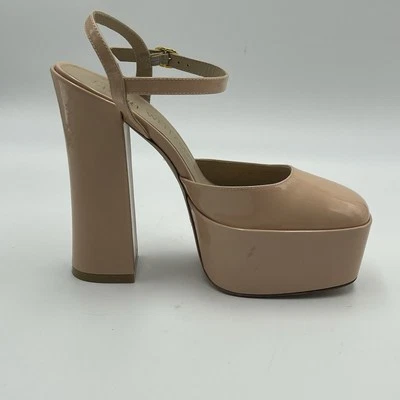 STUART WEITZMAN SkyHigh Patent Ankle-Strap Platform Pumps Adobe  US 7B $575 - Image 1 of 4