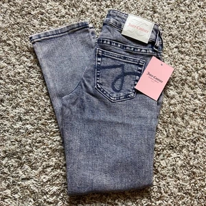 Juicy Couture Kids Mid Rise Straight Jean Girls Size 8 Pink Tint Denim Stretch - Picture 1 of 7