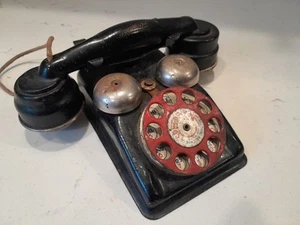 Vintage Pressed Steel Black Toy Speed Phone The Gong Bell Mfg Co USA Voicephone - Picture 1 of 8