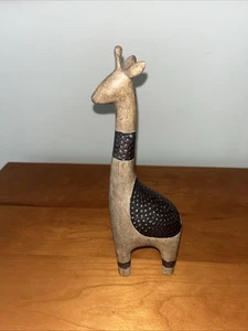 Wood And Hammered Metal Giraffe Figurine 9 Inches Tall - Picture 1 of 10