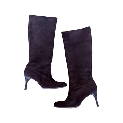 Suede Brown Leather Slouch Heel Boots Womens 8.5 / 39 Slouchy Heeled Y2K - Image 1 of 4