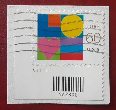 US 2002 60c Used Plate Number Barcode Love On Piece Scott 3658 XF 4657-1 - Image 1 of 2