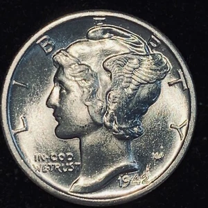 1942 P MERCURY DIME! LUSTROUS GEM BU++++ FULL SPLIT BANDS! SO SO RARE MEGA $$$$$ - Picture 1 of 7