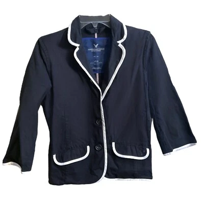AMERICAN EAGLE BLAZER Women's Size M Navy Blue & White Jacket Cotton Button Up - Image 1 of 4