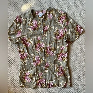 Talbots Floral Print Silk Short Sleeve Button Down Top/ Shirt Size 6 - Picture 1 of 5