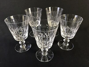 Crystal Water Goblet Footed Glasses Vertical Cross Cut Glass Set of 5 - Picture 1 of 7