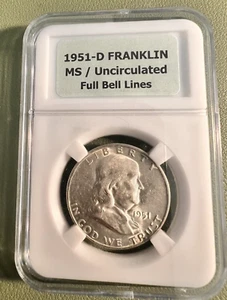 1951 D Franklin Half Dollar Full Bell Lines MS/Uncirculated 90% Silver - Picture 1 of 4