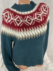 American Eagle Womens XS Pullover Fan Isle Sweater Teal Cropped Warm Bright - Picture 1 of 11
