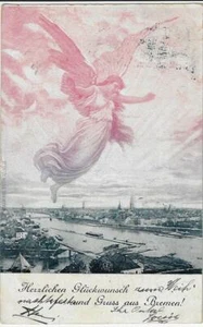 1898 Greman Warm Congratulations Greetings From Bremen Postcard Angel Above City - Picture 1 of 2
