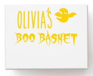 Personalised Name Vinyl Sticker Decal Label for Halloween Boo Basket Container - Picture 1 of 19