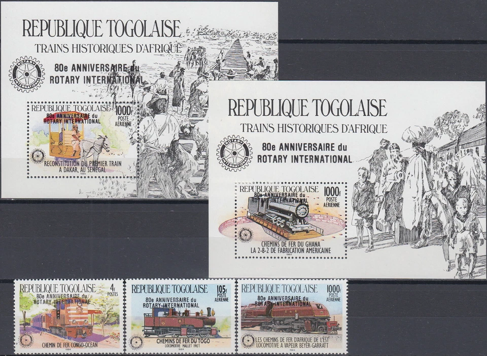 Togo Set & Both S/S Trains 80th Ann Rotary International O/P 1986 MNH-84 Euro - Image 1 of 1
