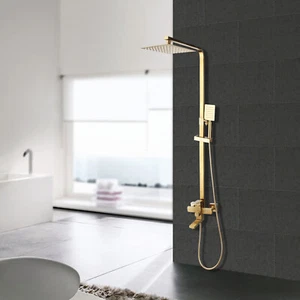 Brushed Gold Shower System Rain 8" Head 3-Way Mixer Valve Hand Shower Faucet Set - Picture 1 of 12