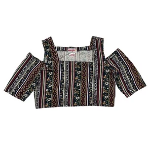 90s Vintage Energie Crop Top Juniors Striped Floral Open Shoulder Blouse Shirt L - Picture 1 of 7