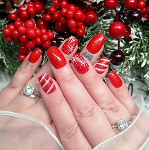 Red Sparkly Christmas Gel Nails / Press On False Nails / Gelnägel / - Bild 1 von 4