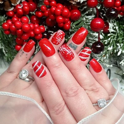HANDMADE Red Sparkly Christmas Gel Nails / Press On False Nails / Gel Nails /