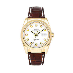 Rolex Datejust Automatic 36mm Yellow Gold Diamonds Mens Strap Watch 116138