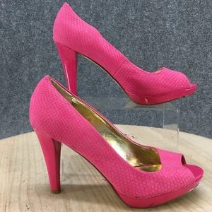 Style & Co Heels Womens 9.5 M Celine Peep Toe Pumps Pink Faux Leather Slip On - Picture 1 of 16