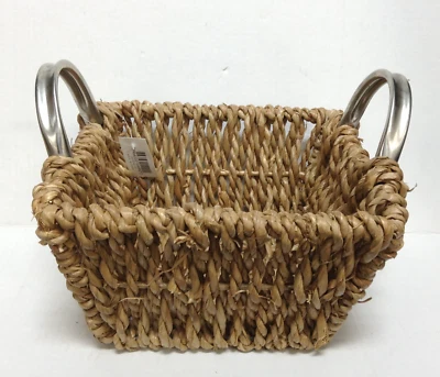 Seagrass Woven organize Storage Toy Lego Craft Basket Metal Handles SMALL 10x5.5 - Image 1 of 4