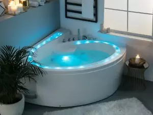 Whirlpool Badewanne Basic mit LED Bachlauf Armaturen 10 Massage Düsen Eckwanne - Bild 1 von 12