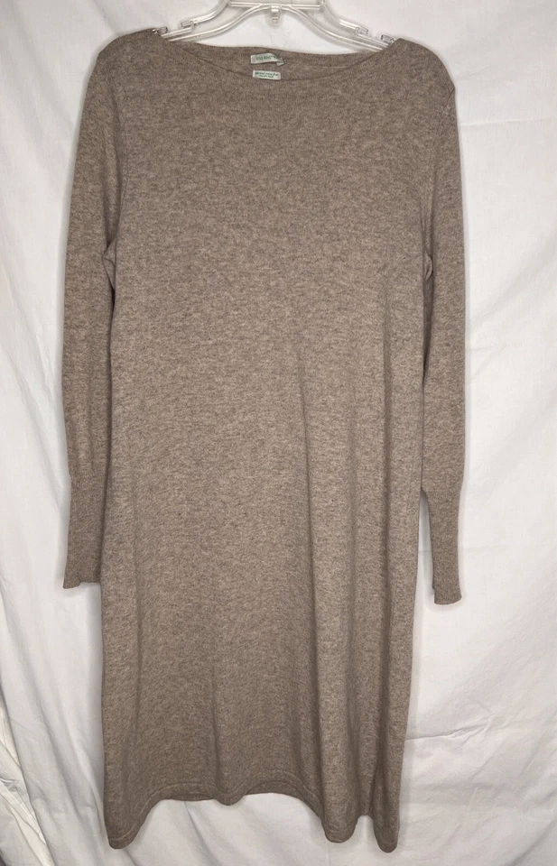 Benetton Virgin Italian Merino Wool Long Sweater Knit Dress Sz Large Women’s Tan - Image 1 of 4