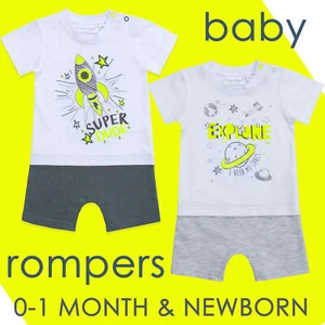 Baby Boys Rompers Short Sleeves Babygrow Newborn up to 1 Months Space Rocket - Picture 1 of 12