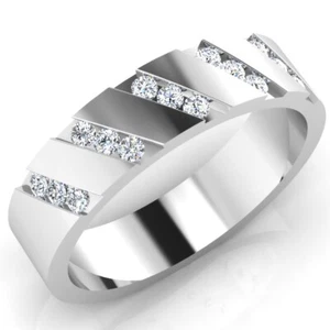 Alianza de boda para hombre con certificación IGL de 0,23 quilates corte redondo diamante natural oro blanco de 14 k - Imagen 1 de 6
