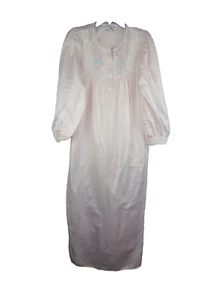 Miss Elaine Women's size M Pink Satin Lace Long Sleeve Vintage Nightgown - Picture 1 of 6