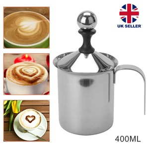 400ML Stainless Steel Creamer Manual Milk Frother Foam Coffee Cappuccino 3 Cups