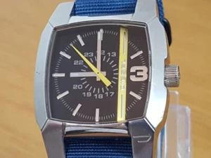 Mens Retro Diesel DZ1281 Black & Yellow Motor Sport Style Blue Textile Watch - Picture 1 of 11