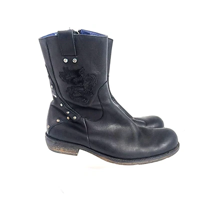 Mark Nason Rock Never Dies Men 8.5 Black Leather Studded Dragon Ankle Boot - Image 1 of 4