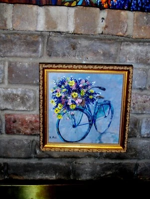 ORIGINAL Rosa Real Amarillo Bluebonnet Floral Ramo Cesta Bicicleta Tablero de Aceite Vt Foto 1 de 4