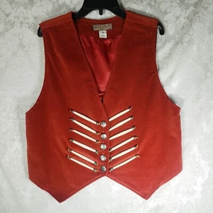 Double D Ranch Womens Medium Velveteen Vest Bone Beading Western Red Orange VTG - Picture 1 of 10