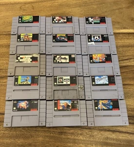 Super Nintendo SNES 15 Different Video Game Lot-Starfox-Pilotwings-Drakkhen-NFL - Picture 1 of 5