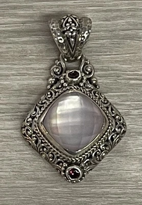 Sarda Sterling Silver Faceted Pink Quartz & Pink Topaz Scroll Pendant 11 gm - Image 1 of 3