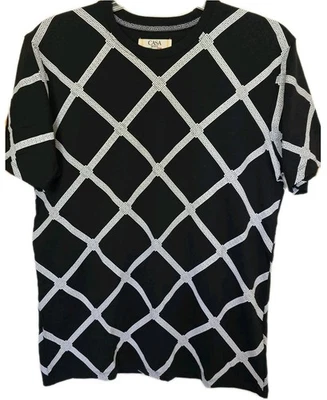 Casa Moda Couture Mens T-shirt Black Chain Pattern Short Sleeves Medium NWTS  - Image 1 of 4
