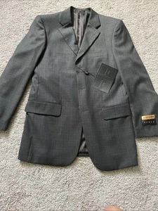 NWT Vinci Charcoal Gray Dark Olive Plaid Suit Blazer Jacket Super 150s Size 36R - Picture 1 of 8