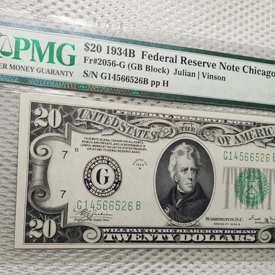 1934 B $20 Federal Reserve Note Green Seal PMG Gem UNC 65EPQ Vinson Signature - Image 1 of 4
