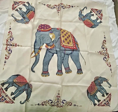 Bufanda de seda tailandesa Jim Thompson con diseño distintivo de elefante 34"" - De colección Foto 1 de 4