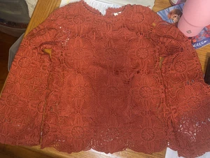 Art Class Women's/CHILD'S Long Sleeve Crochet Rust Blouse 2 piece  XL  PRE-OWNED - Picture 1 of 15