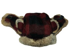Sombrero de bombardero loco negro rojo a cuadros lana trampero ajustado piel de conejo orejeras gorra de esquí - Imagen 1 de 10
