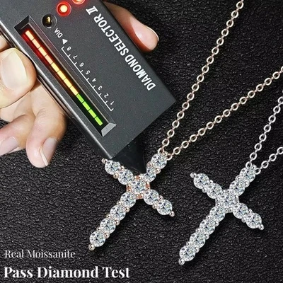 2.5-5mm Moissanite Cross Pendant Necklace 925 Sterling Silver Chain Hip Hop GRA - Image 1 of 4