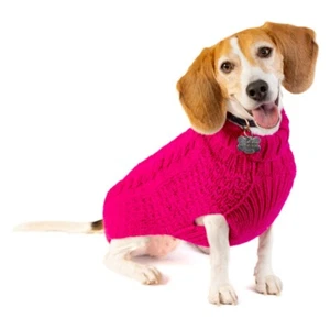 Hot Pink Alpaca Cable Knit Dog Sweater Chilly Dog Hand Knit Wool Pet Puppy - Picture 1 of 6
