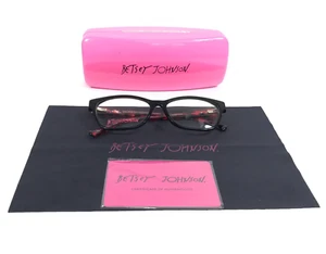 Betsey Johnson Eyeglasses Frames Rebel BLK Black Red Cat Eye Full Rim 53-15-140 - Picture 1 of 12