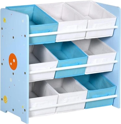 Kids Toys Storage Fabric 9 Baskets Chest 3 Tier Unit Books Drawers Blue White UK - Image 1 of 4
