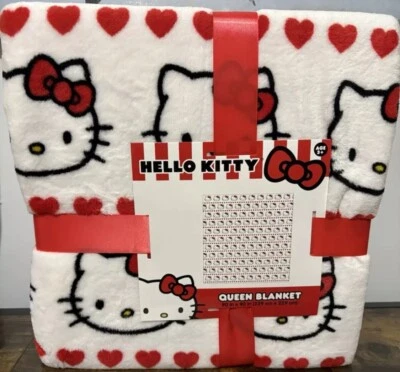 Novo com etiquetas! Cobertor Hello Kitty Red Hearts & Bows FULL QUEEN 90” X 90” - Imagem 1 de 3