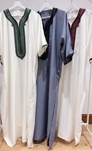 Men's Moroccan Thobe Islamic Clothing Jubba Eid Djellaba Short Sleeve Gandoura - Picture 1 of 9