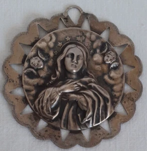 Antique old portuguese solid silver sterling medal medallion Our Lady Conception - Picture 1 of 6