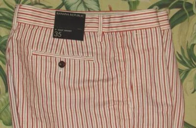 BANANA REPUBLIC Red White Linen Cotton 9" Easy Shorts 35 NWT - Image 1 of 3