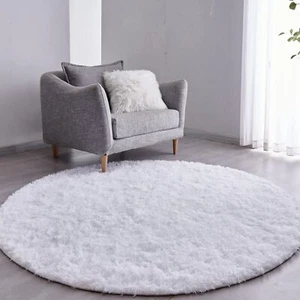 White Round Rug Ultrasoft Plush Modern 4x4 Circle Area Rug For Kid's Bedroom Flu - Picture 1 of 6