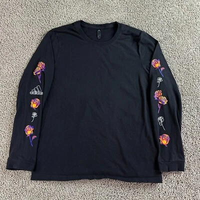 Adidas Shirt Boys Large Black Neon Rose Multicolor Long Sleeve Print Kids - Image 1 of 4